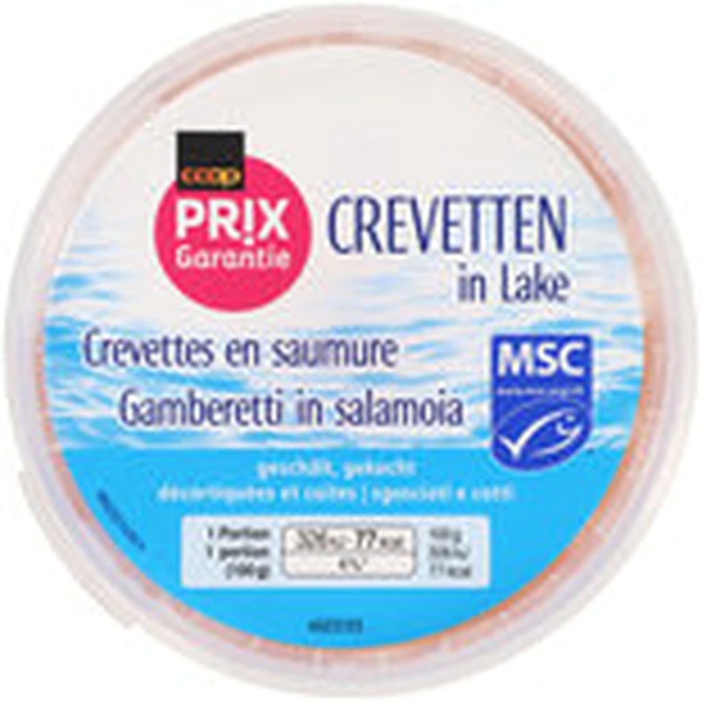 Prix Garantie MSC peeled & cooked crevettes in sweet-sour brine